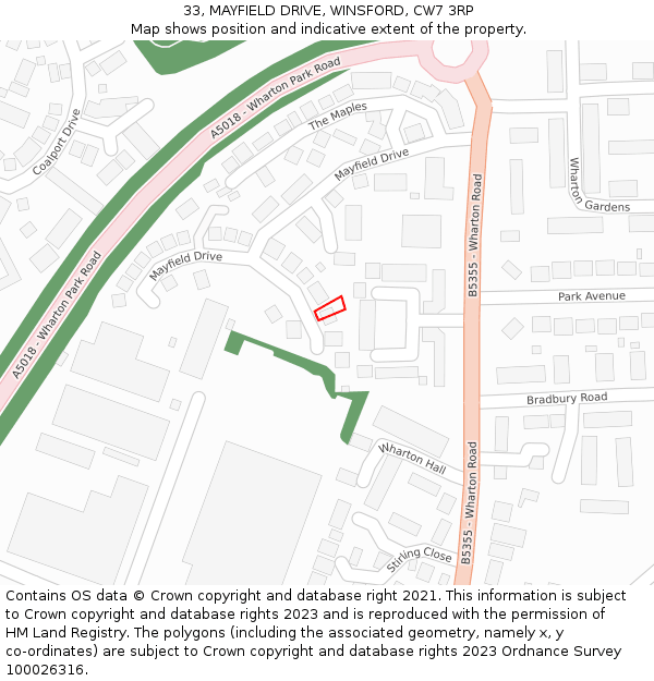 33, MAYFIELD DRIVE, WINSFORD, CW7 3RP: Location map and indicative extent of plot