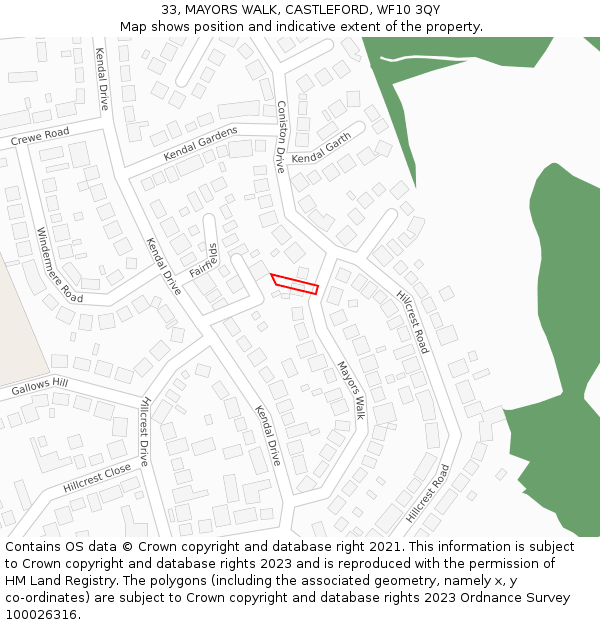 33, MAYORS WALK, CASTLEFORD, WF10 3QY: Location map and indicative extent of plot