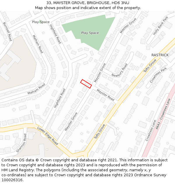 33, MAYSTER GROVE, BRIGHOUSE, HD6 3NU: Location map and indicative extent of plot