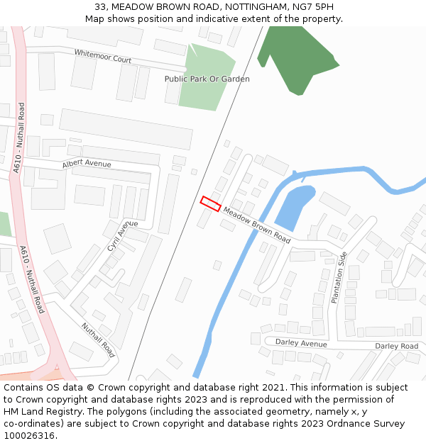 33, MEADOW BROWN ROAD, NOTTINGHAM, NG7 5PH: Location map and indicative extent of plot