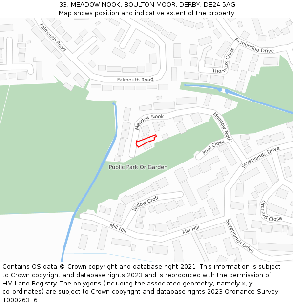 33, MEADOW NOOK, BOULTON MOOR, DERBY, DE24 5AG: Location map and indicative extent of plot