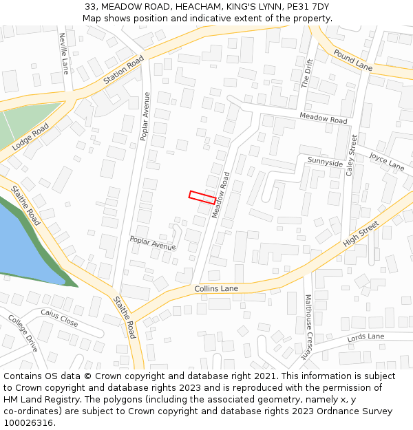 33, MEADOW ROAD, HEACHAM, KING'S LYNN, PE31 7DY: Location map and indicative extent of plot