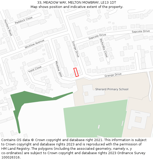 33, MEADOW WAY, MELTON MOWBRAY, LE13 1DT: Location map and indicative extent of plot