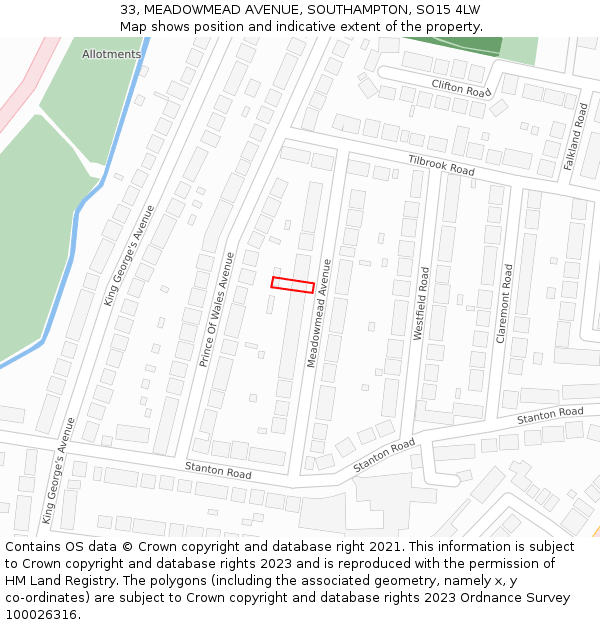 33, MEADOWMEAD AVENUE, SOUTHAMPTON, SO15 4LW: Location map and indicative extent of plot
