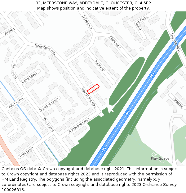 33, MEERSTONE WAY, ABBEYDALE, GLOUCESTER, GL4 5EP: Location map and indicative extent of plot