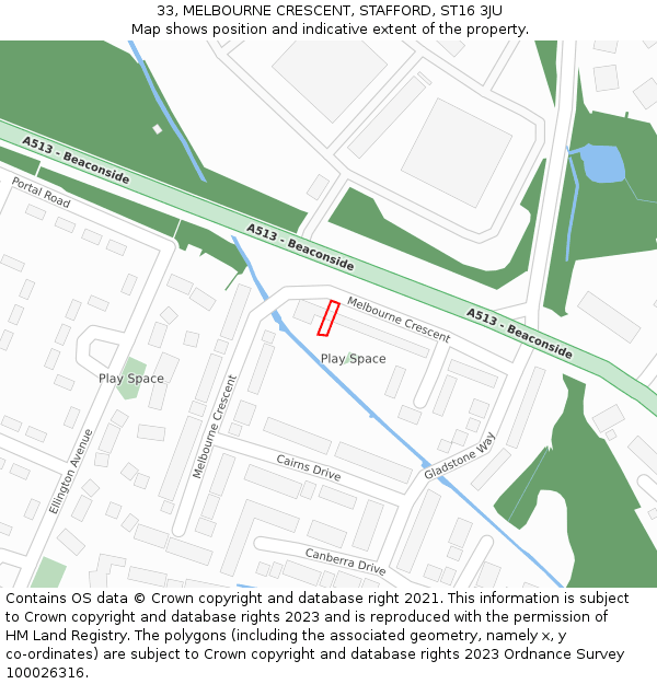 33, MELBOURNE CRESCENT, STAFFORD, ST16 3JU: Location map and indicative extent of plot