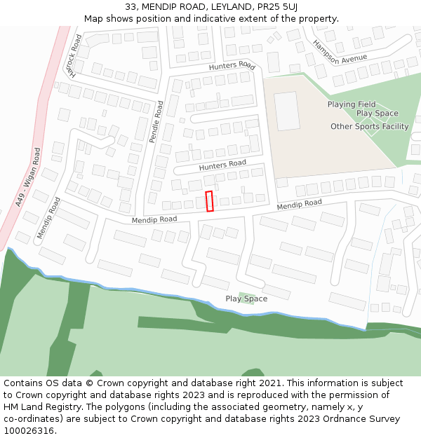 33, MENDIP ROAD, LEYLAND, PR25 5UJ: Location map and indicative extent of plot