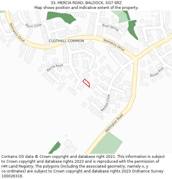 33, MERCIA ROAD, BALDOCK, SG7 6RZ: Location map and indicative extent of plot