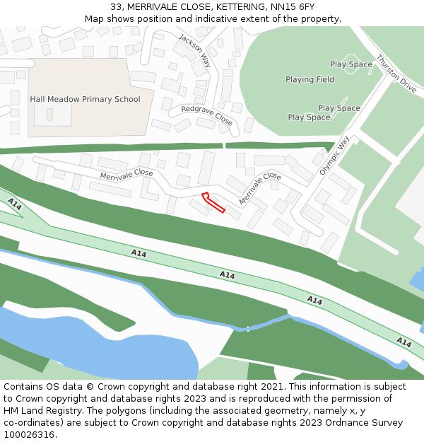 33, MERRIVALE CLOSE, KETTERING, NN15 6FY: Location map and indicative extent of plot