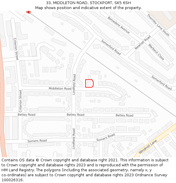 33, MIDDLETON ROAD, STOCKPORT, SK5 6SH: Location map and indicative extent of plot