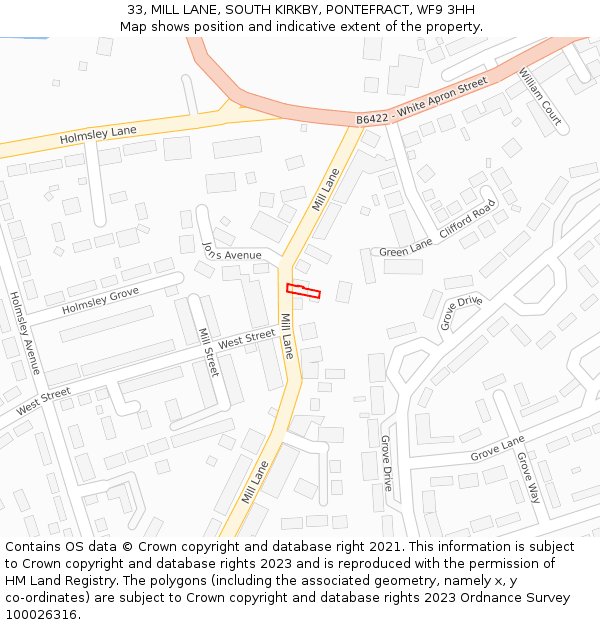 33, MILL LANE, SOUTH KIRKBY, PONTEFRACT, WF9 3HH: Location map and indicative extent of plot