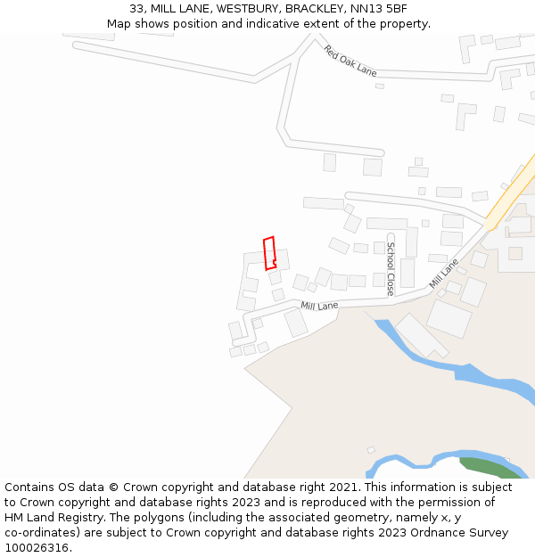 33, MILL LANE, WESTBURY, BRACKLEY, NN13 5BF: Location map and indicative extent of plot
