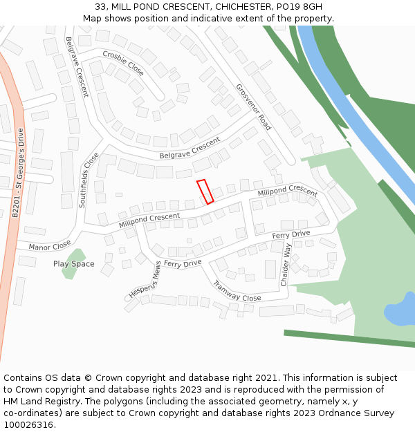 33, MILL POND CRESCENT, CHICHESTER, PO19 8GH: Location map and indicative extent of plot