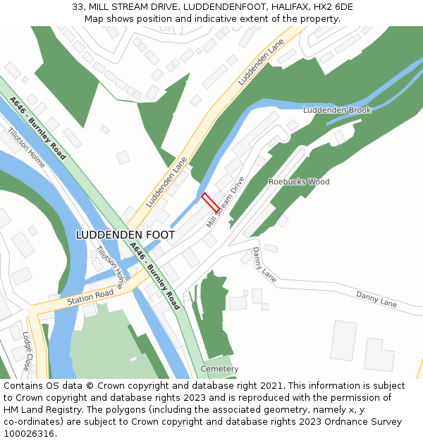 33, MILL STREAM DRIVE, LUDDENDENFOOT, HALIFAX, HX2 6DE: Location map and indicative extent of plot