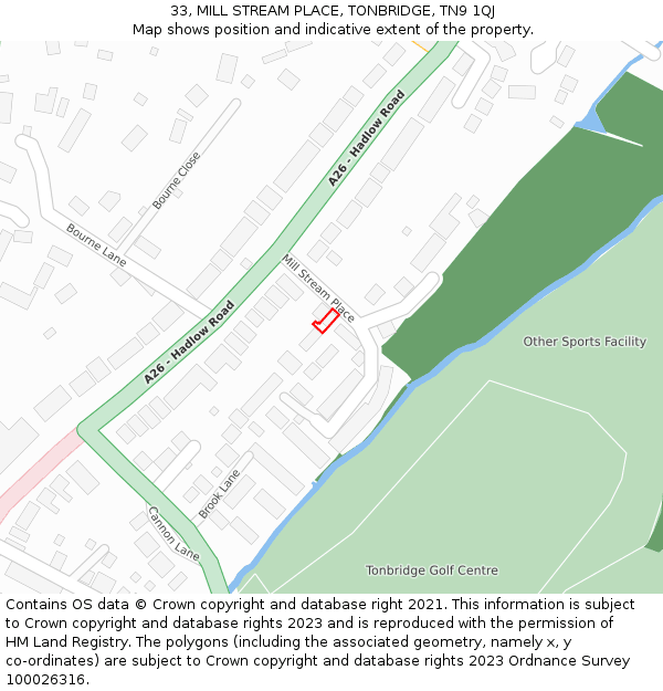 33, MILL STREAM PLACE, TONBRIDGE, TN9 1QJ: Location map and indicative extent of plot