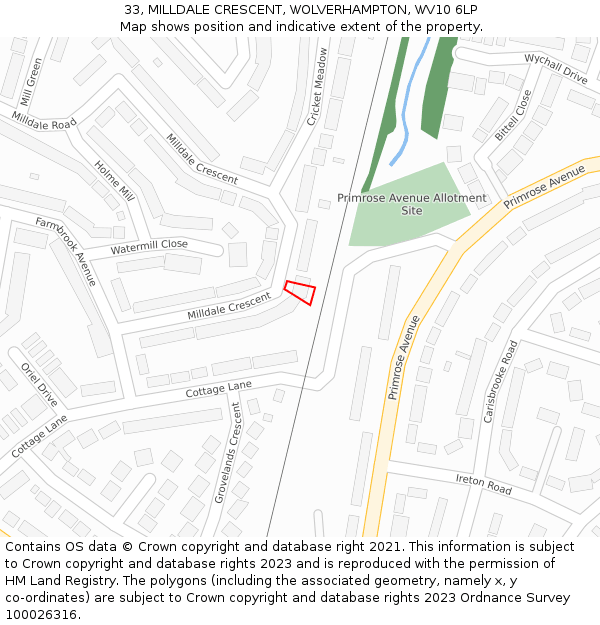 33, MILLDALE CRESCENT, WOLVERHAMPTON, WV10 6LP: Location map and indicative extent of plot