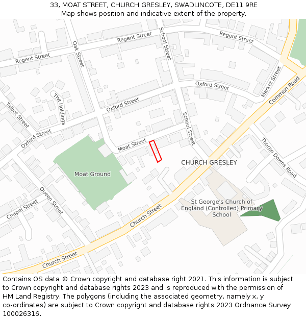33, MOAT STREET, CHURCH GRESLEY, SWADLINCOTE, DE11 9RE: Location map and indicative extent of plot
