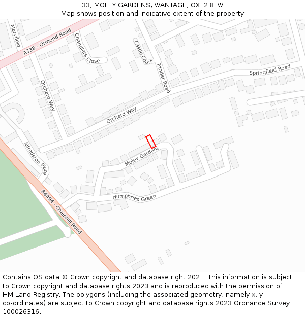 33, MOLEY GARDENS, WANTAGE, OX12 8FW: Location map and indicative extent of plot
