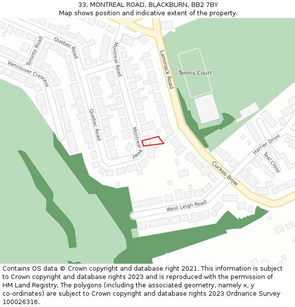 33, MONTREAL ROAD, BLACKBURN, BB2 7BY: Location map and indicative extent of plot