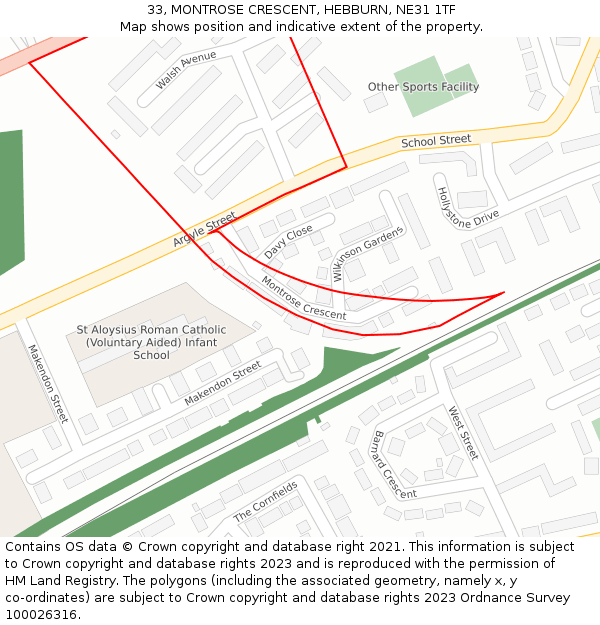 33, MONTROSE CRESCENT, HEBBURN, NE31 1TF: Location map and indicative extent of plot
