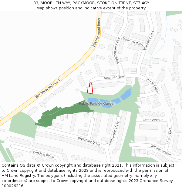 33, MOORHEN WAY, PACKMOOR, STOKE-ON-TRENT, ST7 4GY: Location map and indicative extent of plot