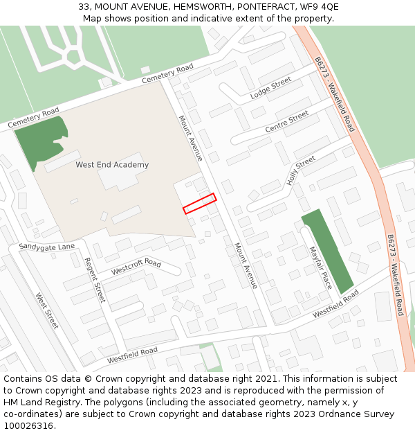 33, MOUNT AVENUE, HEMSWORTH, PONTEFRACT, WF9 4QE: Location map and indicative extent of plot