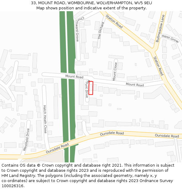33, MOUNT ROAD, WOMBOURNE, WOLVERHAMPTON, WV5 9EU: Location map and indicative extent of plot
