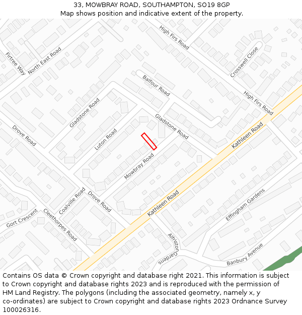 33, MOWBRAY ROAD, SOUTHAMPTON, SO19 8GP: Location map and indicative extent of plot