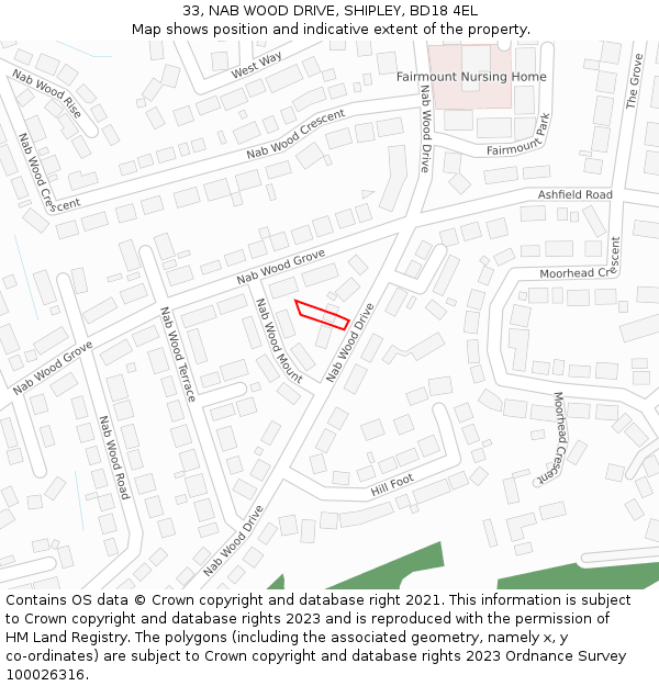 33, NAB WOOD DRIVE, SHIPLEY, BD18 4EL: Location map and indicative extent of plot