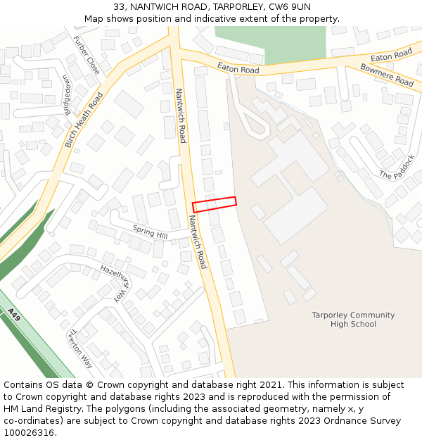 33, NANTWICH ROAD, TARPORLEY, CW6 9UN: Location map and indicative extent of plot