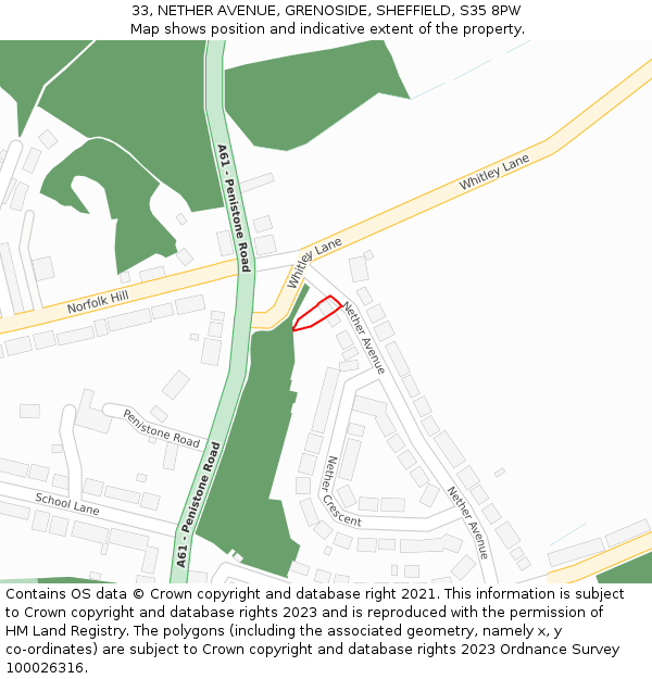 33, NETHER AVENUE, GRENOSIDE, SHEFFIELD, S35 8PW: Location map and indicative extent of plot