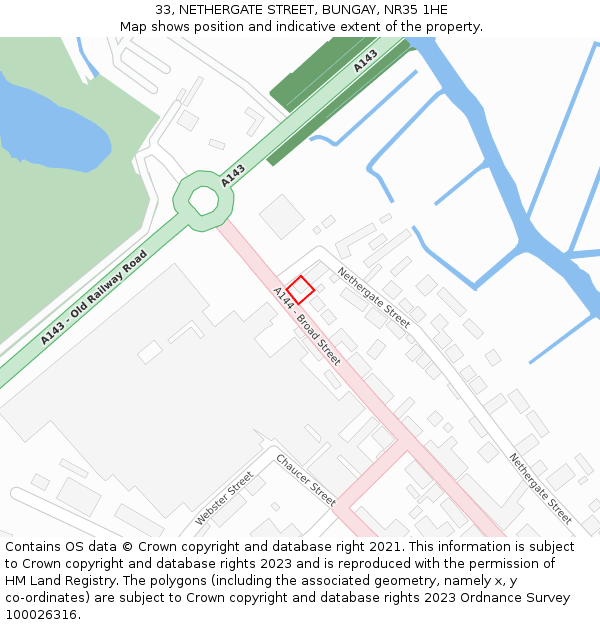 33, NETHERGATE STREET, BUNGAY, NR35 1HE: Location map and indicative extent of plot