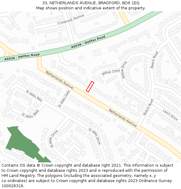 33, NETHERLANDS AVENUE, BRADFORD, BD6 1EQ: Location map and indicative extent of plot