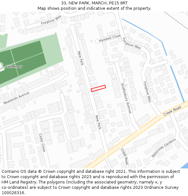 33, NEW PARK, MARCH, PE15 8RT: Location map and indicative extent of plot