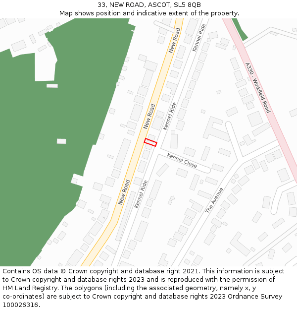 33, NEW ROAD, ASCOT, SL5 8QB: Location map and indicative extent of plot