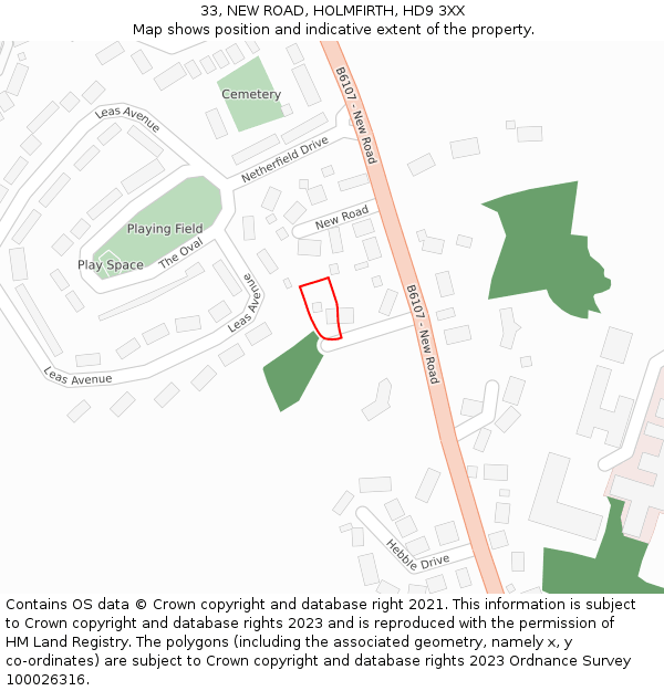 33, NEW ROAD, HOLMFIRTH, HD9 3XX: Location map and indicative extent of plot