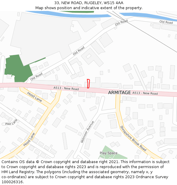 33, NEW ROAD, RUGELEY, WS15 4AA: Location map and indicative extent of plot