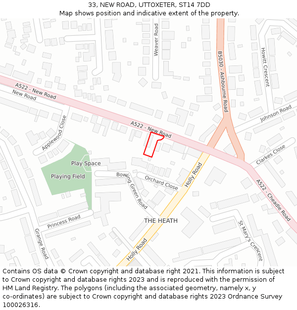 33, NEW ROAD, UTTOXETER, ST14 7DD: Location map and indicative extent of plot