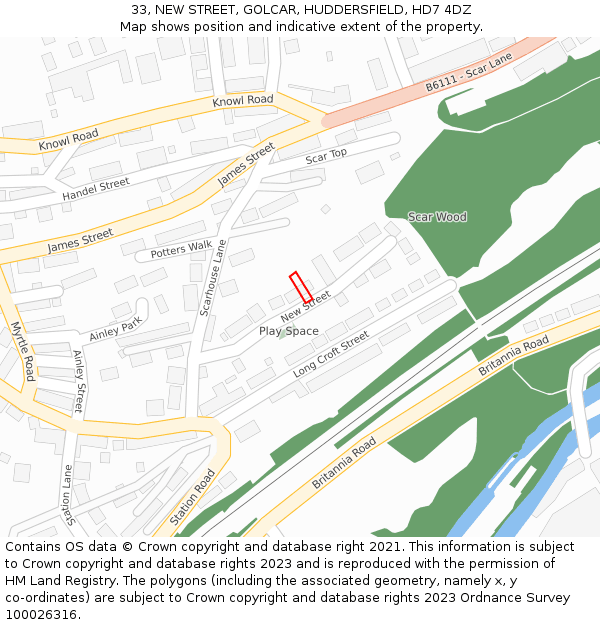 33, NEW STREET, GOLCAR, HUDDERSFIELD, HD7 4DZ: Location map and indicative extent of plot