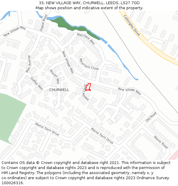 33, NEW VILLAGE WAY, CHURWELL, LEEDS, LS27 7GD: Location map and indicative extent of plot