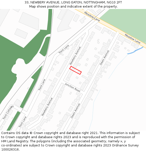 33, NEWBERY AVENUE, LONG EATON, NOTTINGHAM, NG10 2FT: Location map and indicative extent of plot