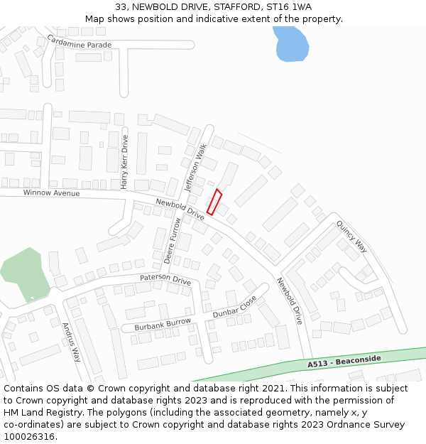 33, NEWBOLD DRIVE, STAFFORD, ST16 1WA: Location map and indicative extent of plot