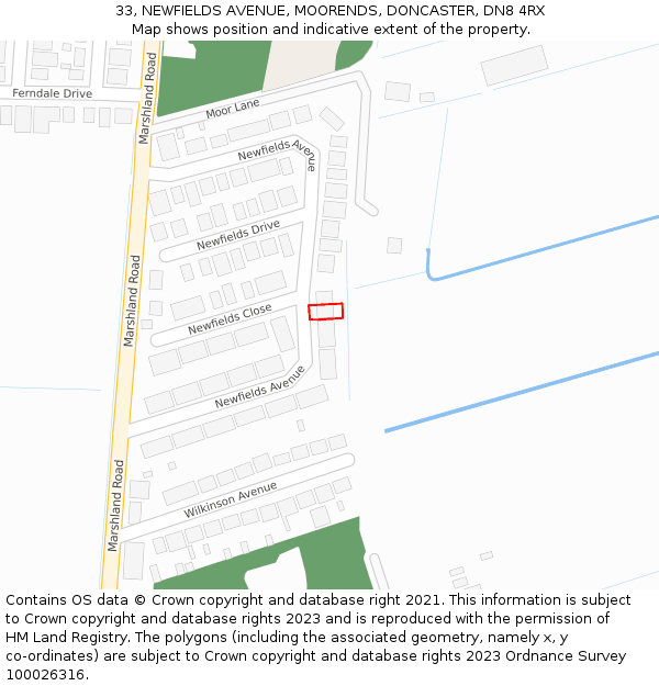33, NEWFIELDS AVENUE, MOORENDS, DONCASTER, DN8 4RX: Location map and indicative extent of plot