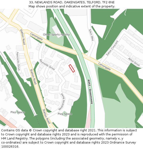 33, NEWLANDS ROAD, OAKENGATES, TELFORD, TF2 6NE: Location map and indicative extent of plot