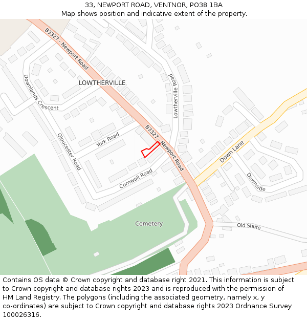 33, NEWPORT ROAD, VENTNOR, PO38 1BA: Location map and indicative extent of plot