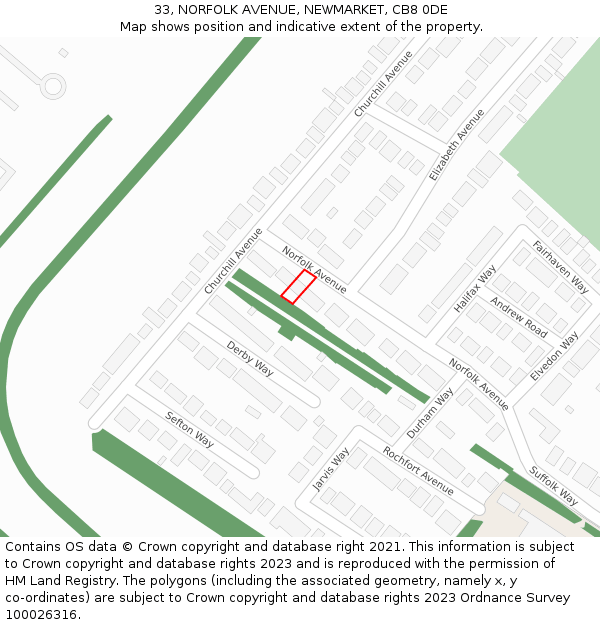 33, NORFOLK AVENUE, NEWMARKET, CB8 0DE: Location map and indicative extent of plot