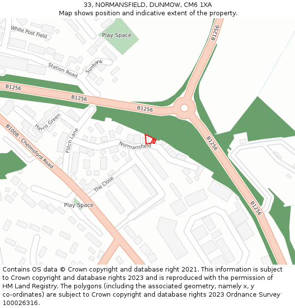 33, NORMANSFIELD, DUNMOW, CM6 1XA: Location map and indicative extent of plot