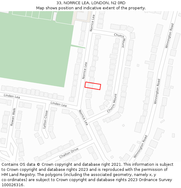 33, NORRICE LEA, LONDON, N2 0RD: Location map and indicative extent of plot