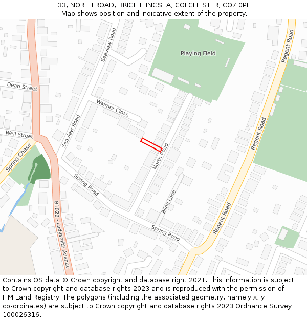 33, NORTH ROAD, BRIGHTLINGSEA, COLCHESTER, CO7 0PL: Location map and indicative extent of plot