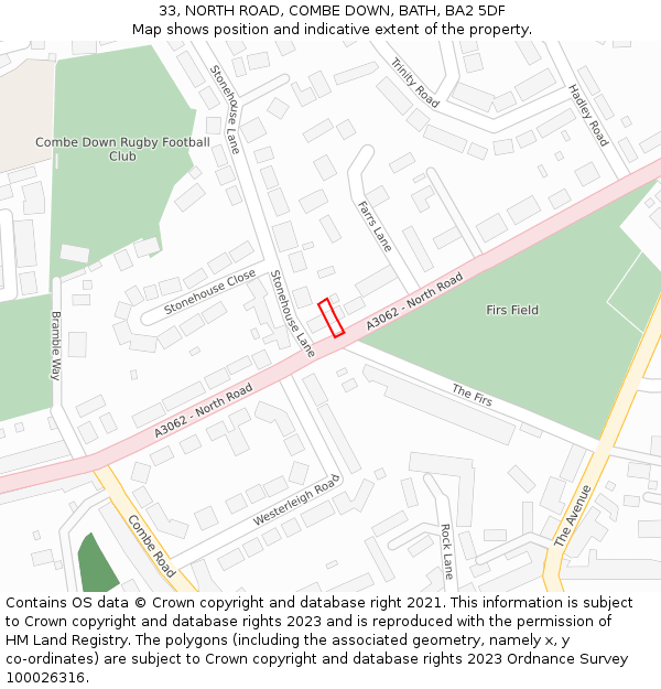 33, NORTH ROAD, COMBE DOWN, BATH, BA2 5DF: Location map and indicative extent of plot
